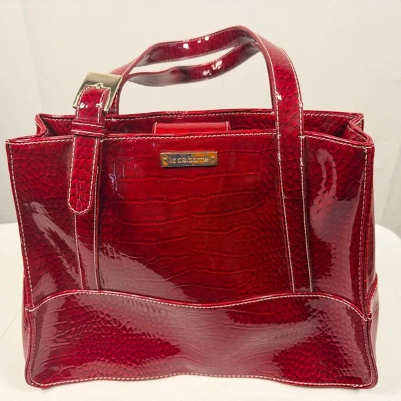 Liz Claiborne Burgundy Patent Shoulder Tote Bag - Picture 1 of 6